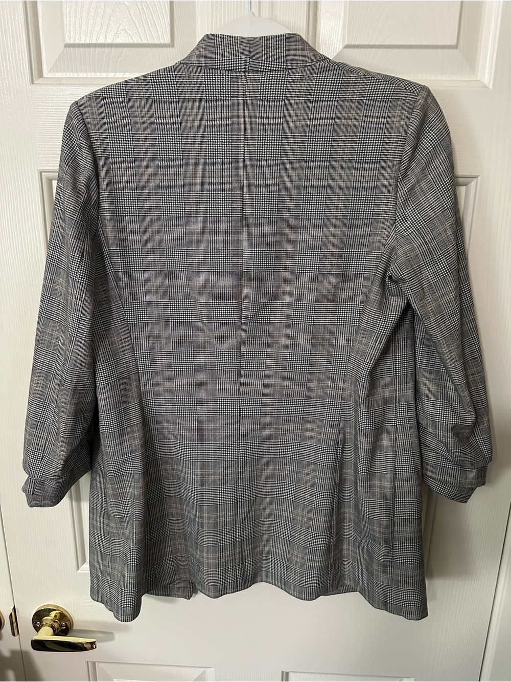 Babaton Gray Glen Plaid Open-Front Blazer ruched sleeve Size 2 - Picture 3 of 6